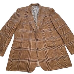 Vintage Lands' End Wool & Mohair Tweed Plaid Blazer Sport Coat Mens 44L Preppy